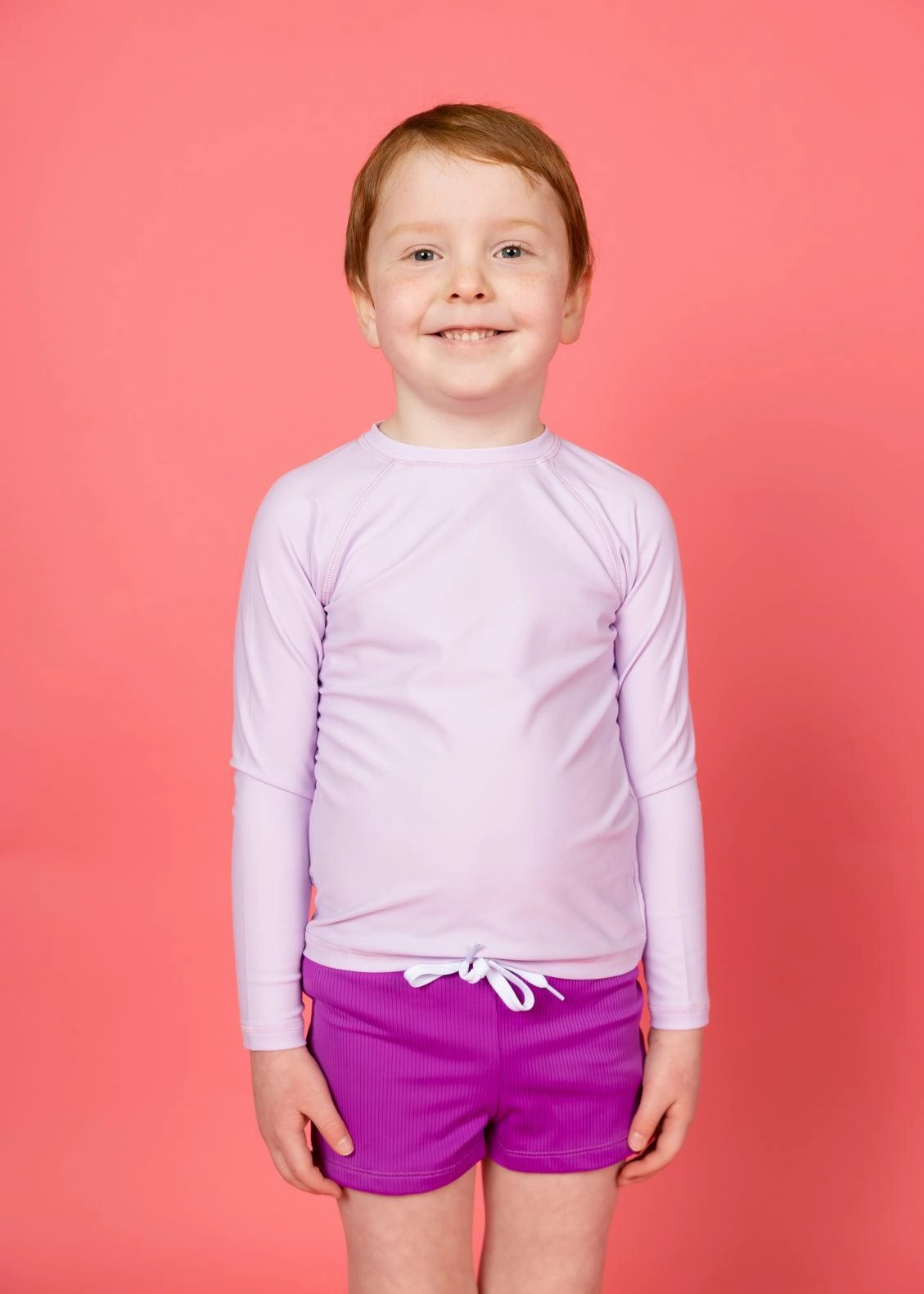 Bright Lilac | Mini Rashguard Top (Unisex) boys summer swimwear, boys rash guard swim sets