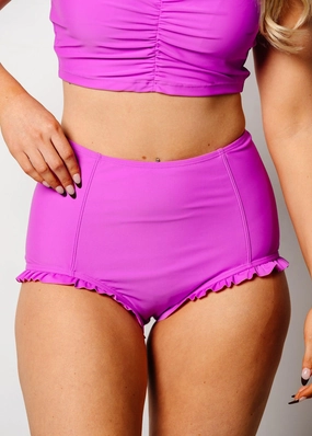 Brilliant Violet | All Ruffled Up Bottoms elastic waistband swim bottoms, mix-and-match bikini bottoms