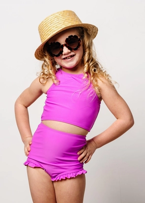 Brilliant Violet | Mini All Ruffled Up Bottoms girls full coverage swimwear, kids swimwear for pool