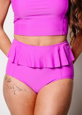Brilliant Violet | Peplum Bottoms elastic waistband swim bottoms, mix-and-match bikini bottoms