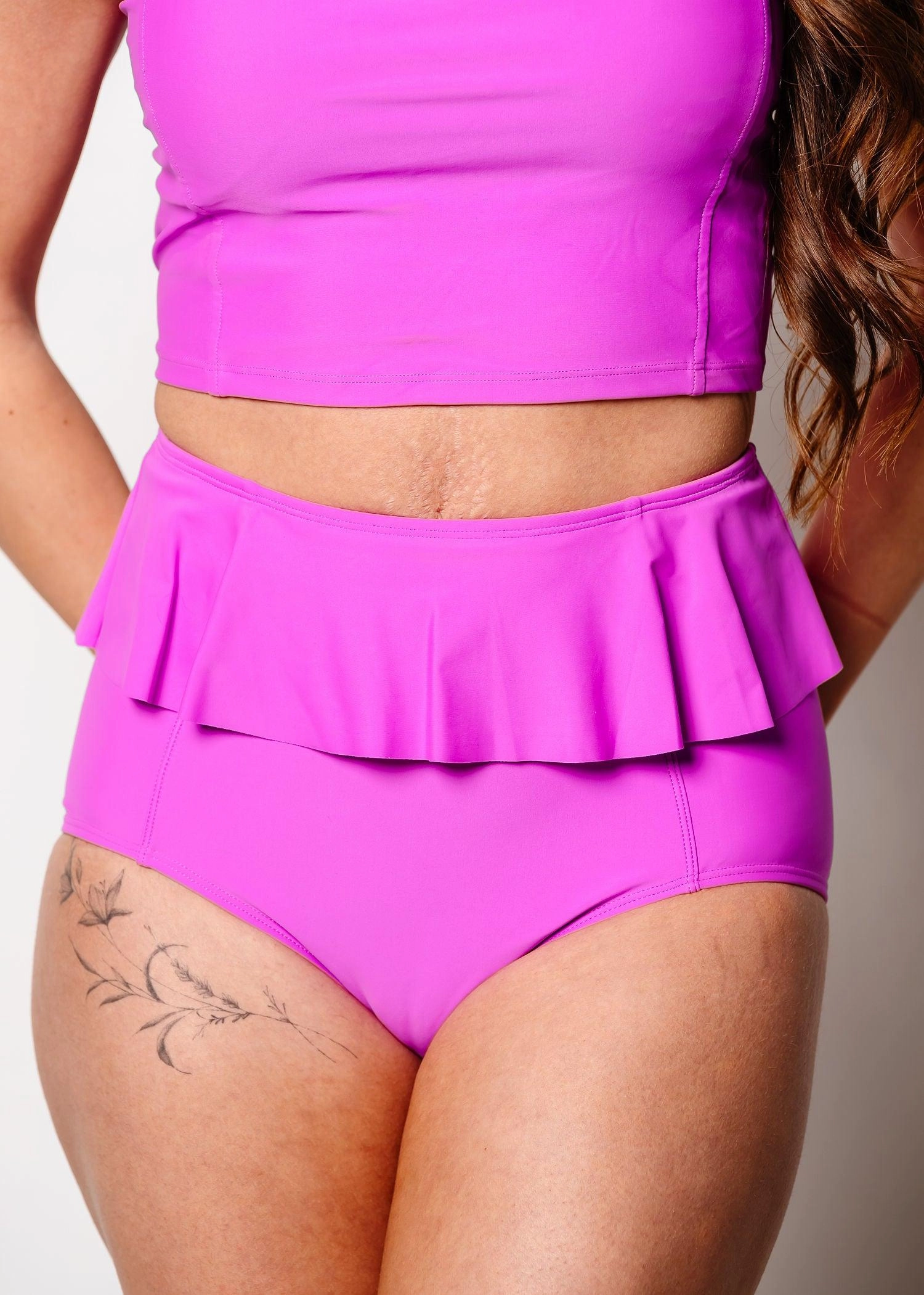 Brilliant Violet | Peplum Bottoms elastic waistband swim bottoms, mix-and-match bikini bottoms