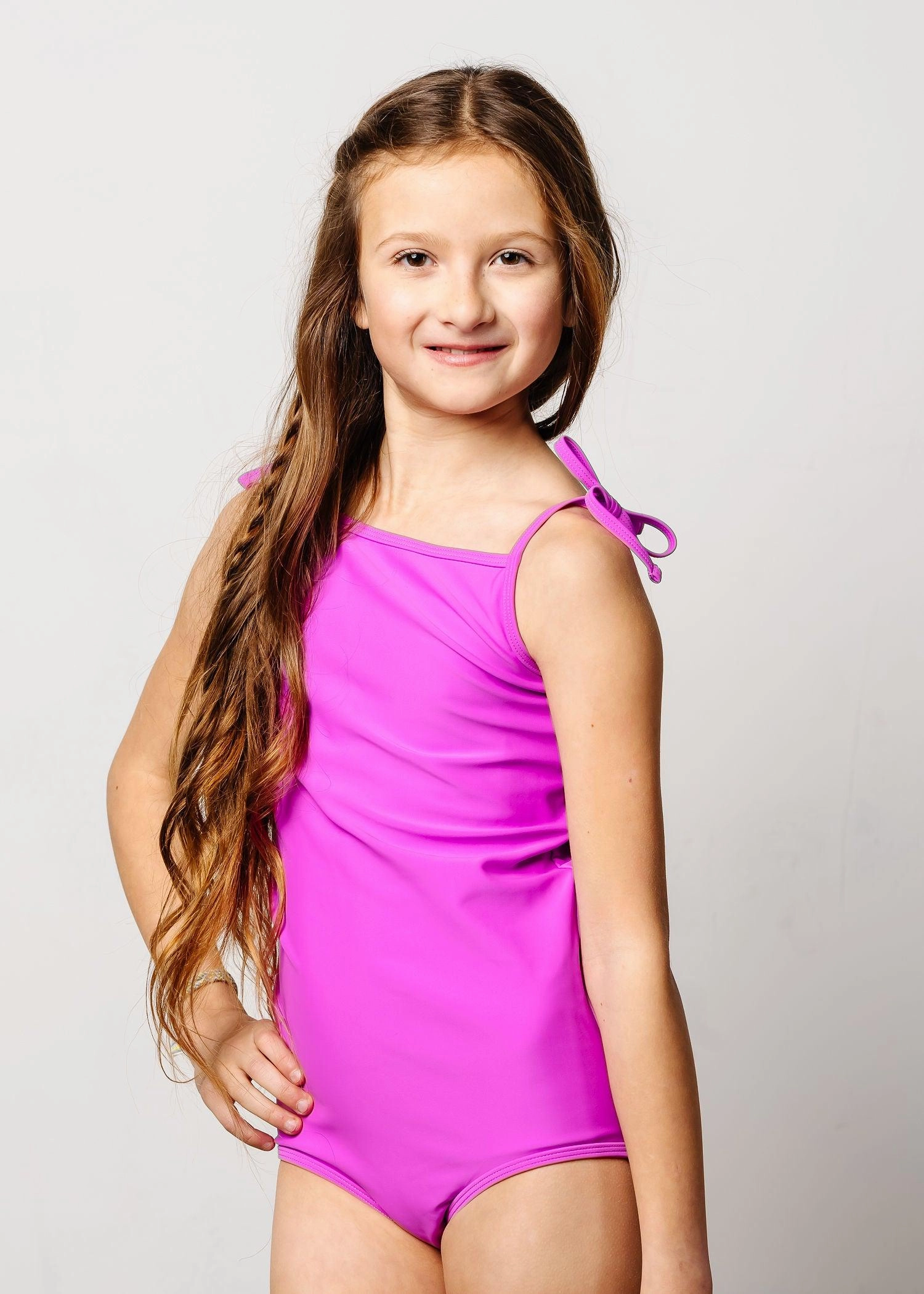 Brilliant Violet | Youth Simply One-Piece girls full coverage swimwear, kids swimwear for pool