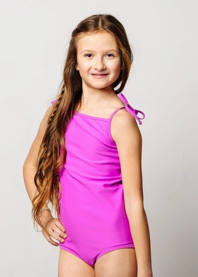 Brilliant Violet | Youth Simply One-Piece girls full coverage swimwear, kids swimwear for pool