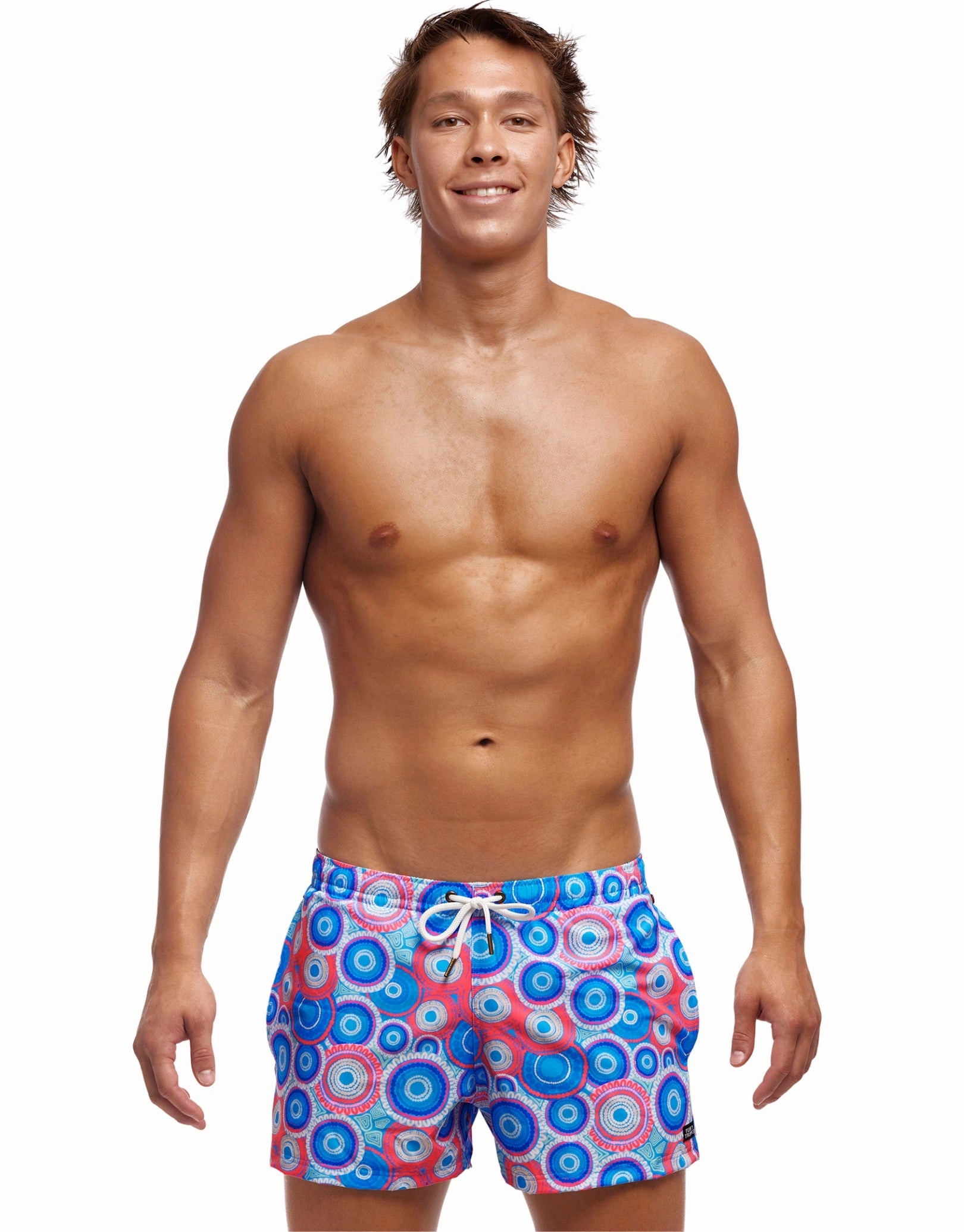 Bundjalung Blue Shorty Swim Shorts - Blue/Pink casual mens swimwear, affordable swimwear for men