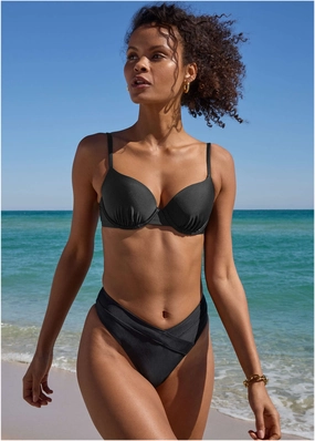 Cancun Underwire Top - Black supportive swim tops, printed bikini tops
