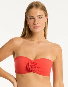 Casa Del Mar Flower Bandeau Bikini Top - Flame full coverage swim tops, cute bikini tops