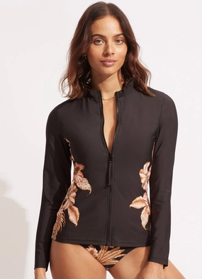 Castaway Long Sleeve Sunvest - Black high waist bikinis women, cheeky cut bikinis for women