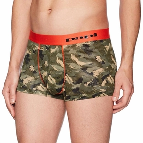Catalyst Camo Brazilian Trunk In Green/cherry Tomato mens beach swimwear, quick dry mens swimsuits