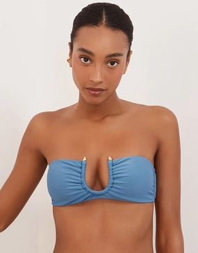 Cave Cora Bandeau Bikini Top - Blue full coverage swim tops, cute bikini tops