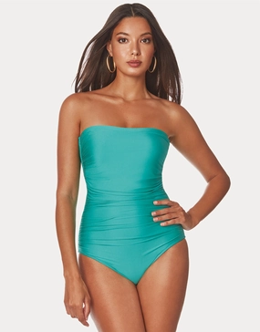 Ceylan Bandeau Swimsuit - Aqua womens resort swimwear, flattering one-piece swimsuits
