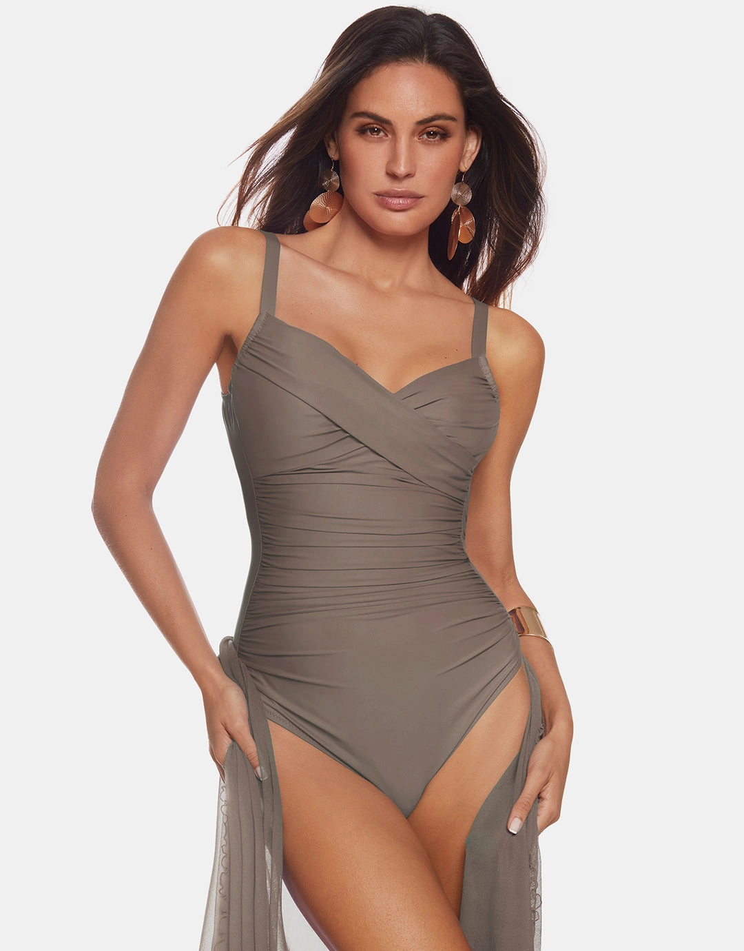 Ceylan Underwired Crossover Swimsuit - Sable plus size swimwear women, curvy womens swimsuits