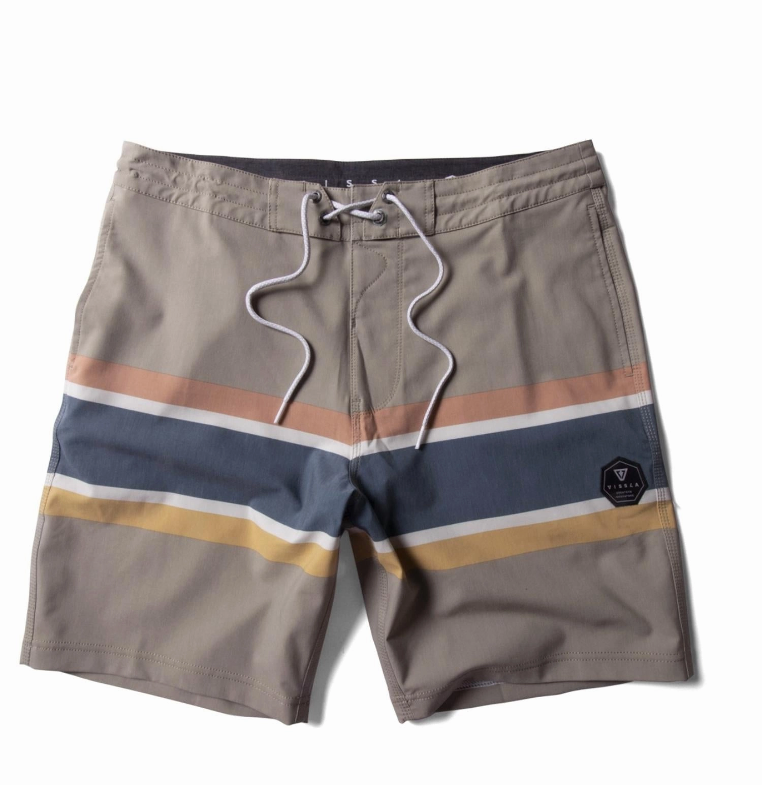 Cheater Fiver 18.5" Boardshort In Light Khaki mens full coverage swimwear, stylish mens swim trunks