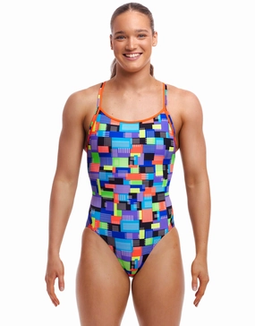 Chip Set Diamond Back Swimsuit - Blue/Multi minimalistic swimsuits women, sleek swimwear styles