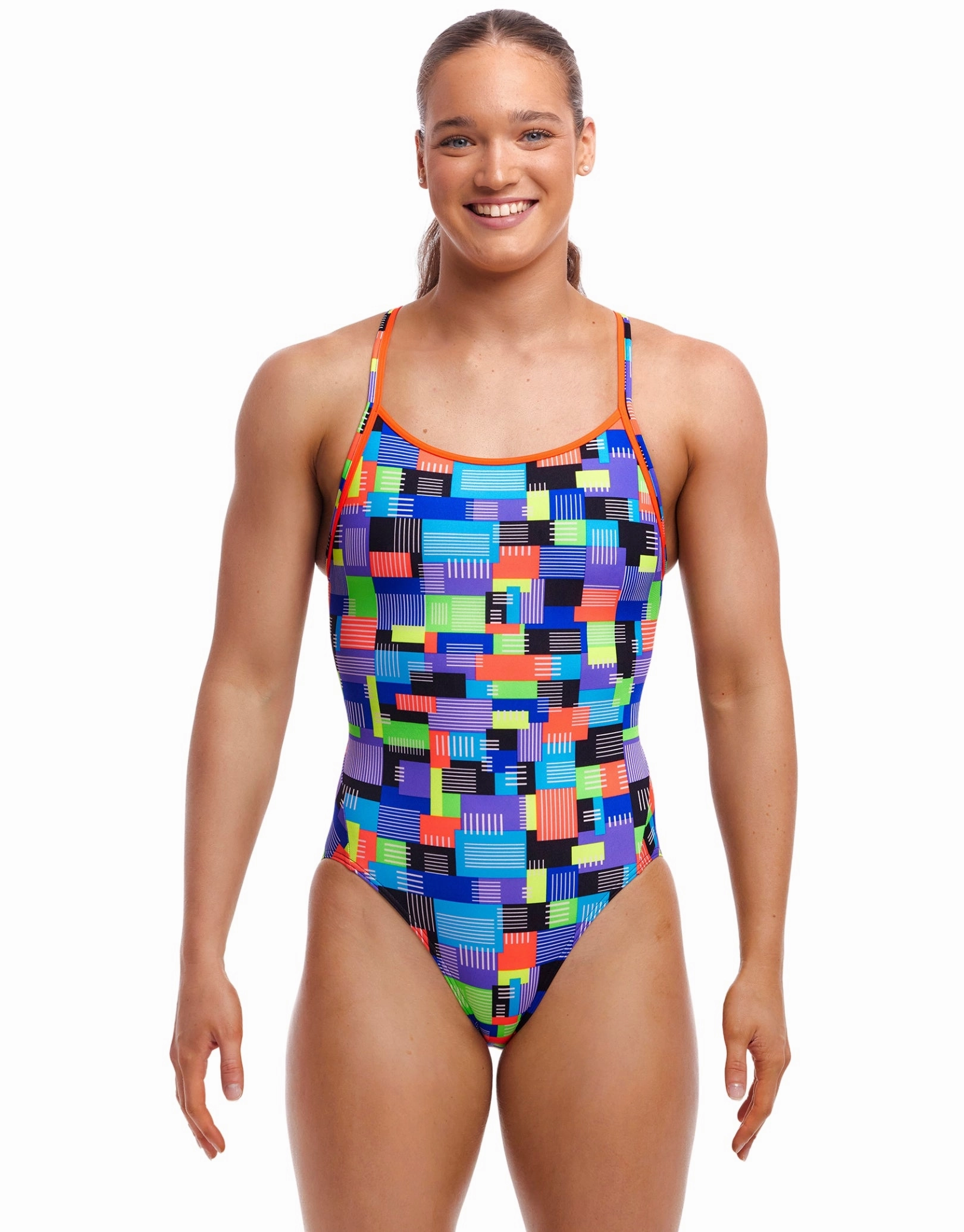 Chip Set Diamond Back Swimsuit - Blue/Multi minimalistic swimsuits women, sleek swimwear styles