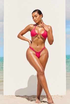 Christos Bikini - Pink classic triangle bikinis, simple bikini top and bottom
