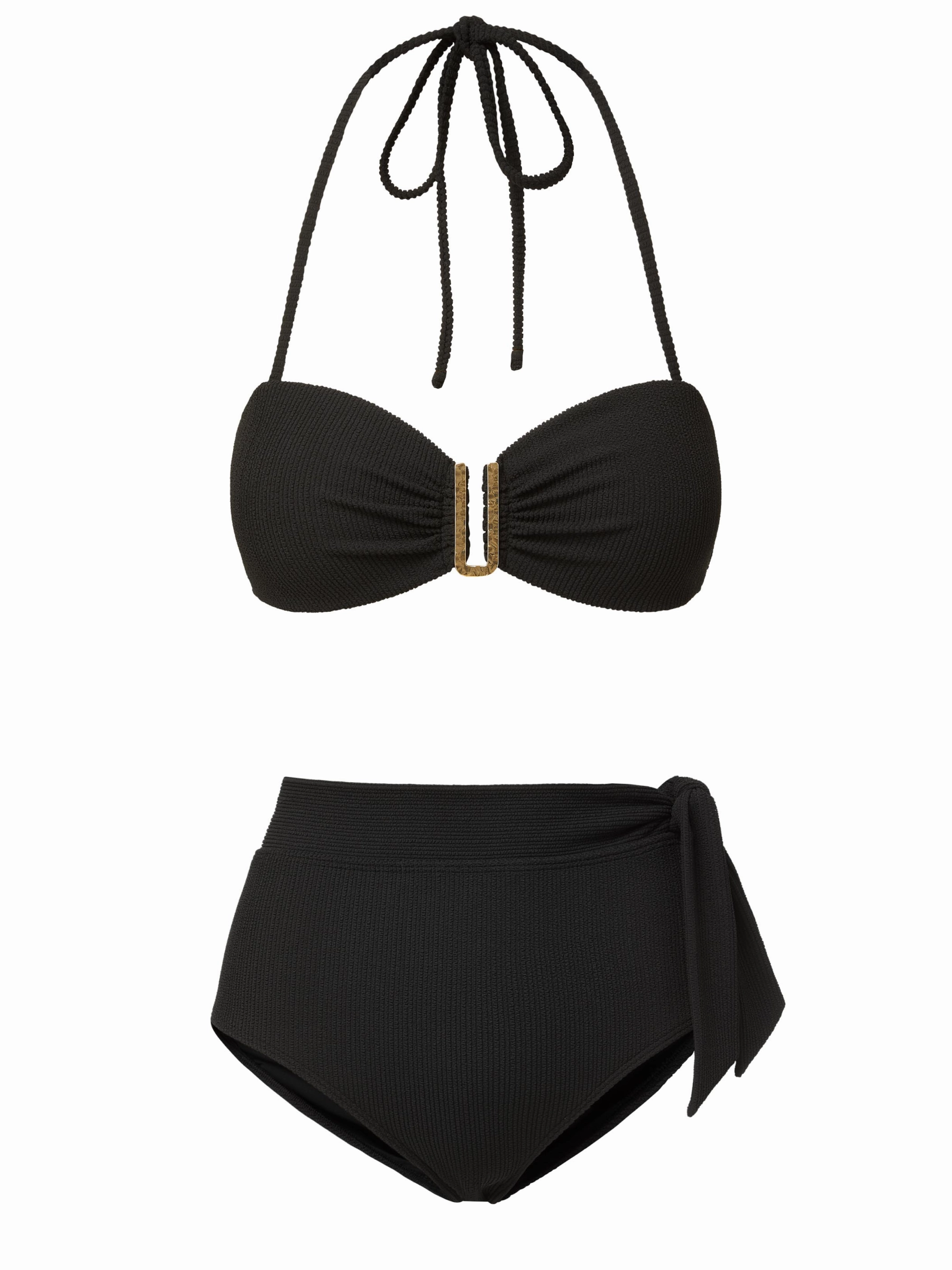 Cindy Top   Side Tie High Waist Bottom in Black Texture bikini bottom with tie sides, swim top for sunbathing