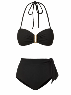 Cindy Top   Side Tie High Waist Bottom in Black Texture bikini bottom with tie sides, swim top for sunbathing