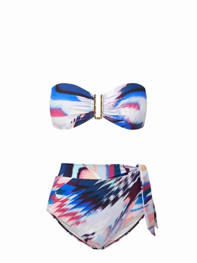 Cindy Top   Side Tie High Waist Bottom in Mosaic bikini bottom with tie sides, swim top for sunbathing