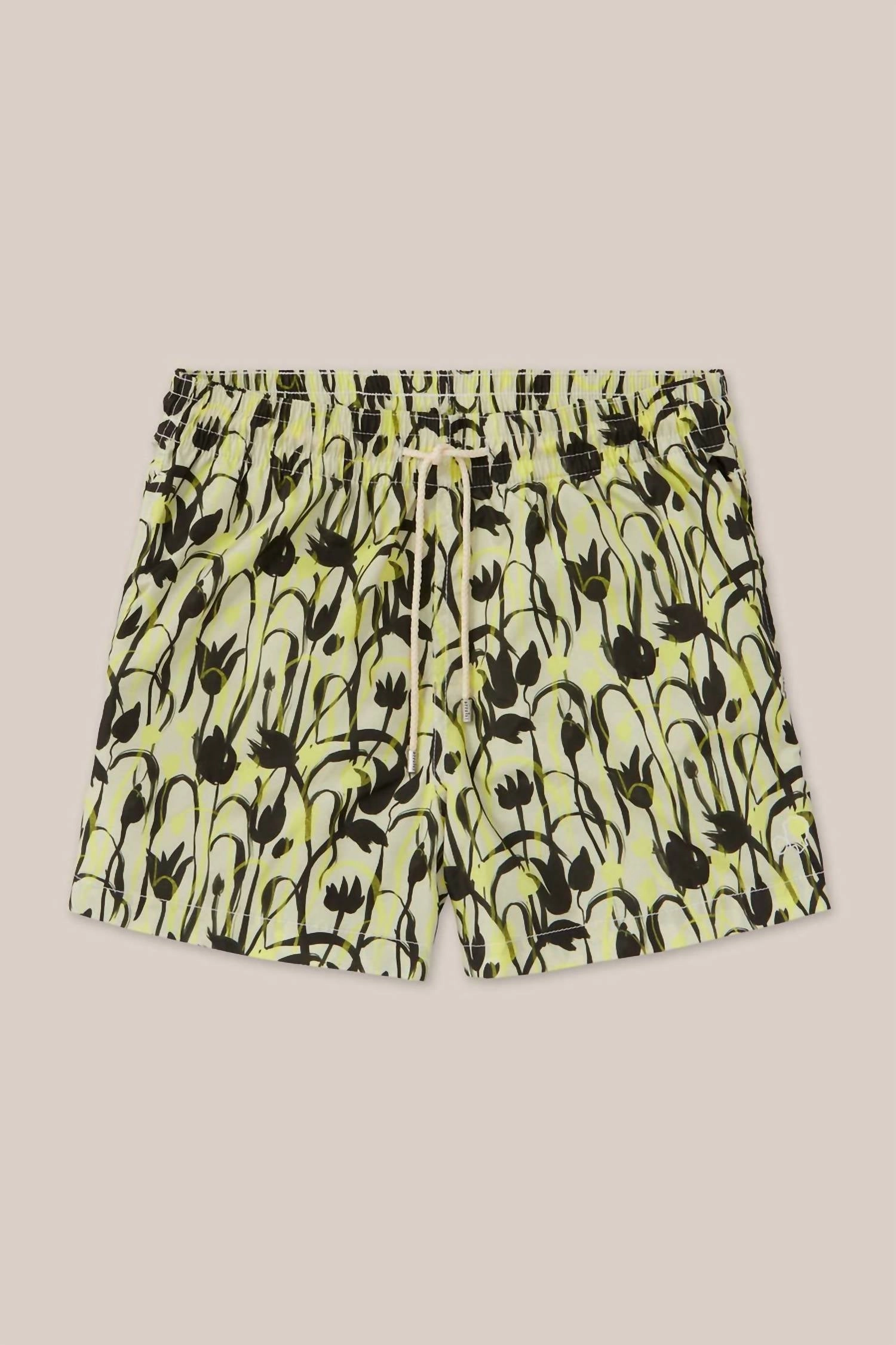 Classic Swim Trunks In Beige Tulips