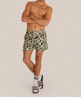 Classic Swim Trunks In Beige Tulips mens full coverage swimwear, stylish mens swim trunks