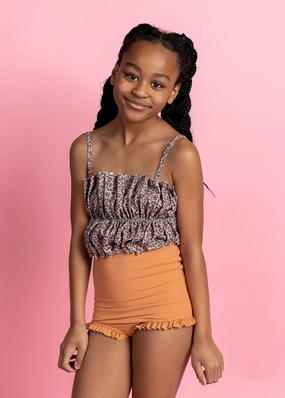 Clay | Youth All Ruffled Up Bottoms girls full coverage swimwear, kids swimwear for pool