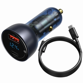 Shop Todays Picks Baseus Usb / Usb Type C Car Charger 65 W 5 A Scp Quick Charge 4.0  Power Delivery 3.0 Lcd Screen   Usb Type C - Usb Type C Cable Grey (Tzcckx-0G)