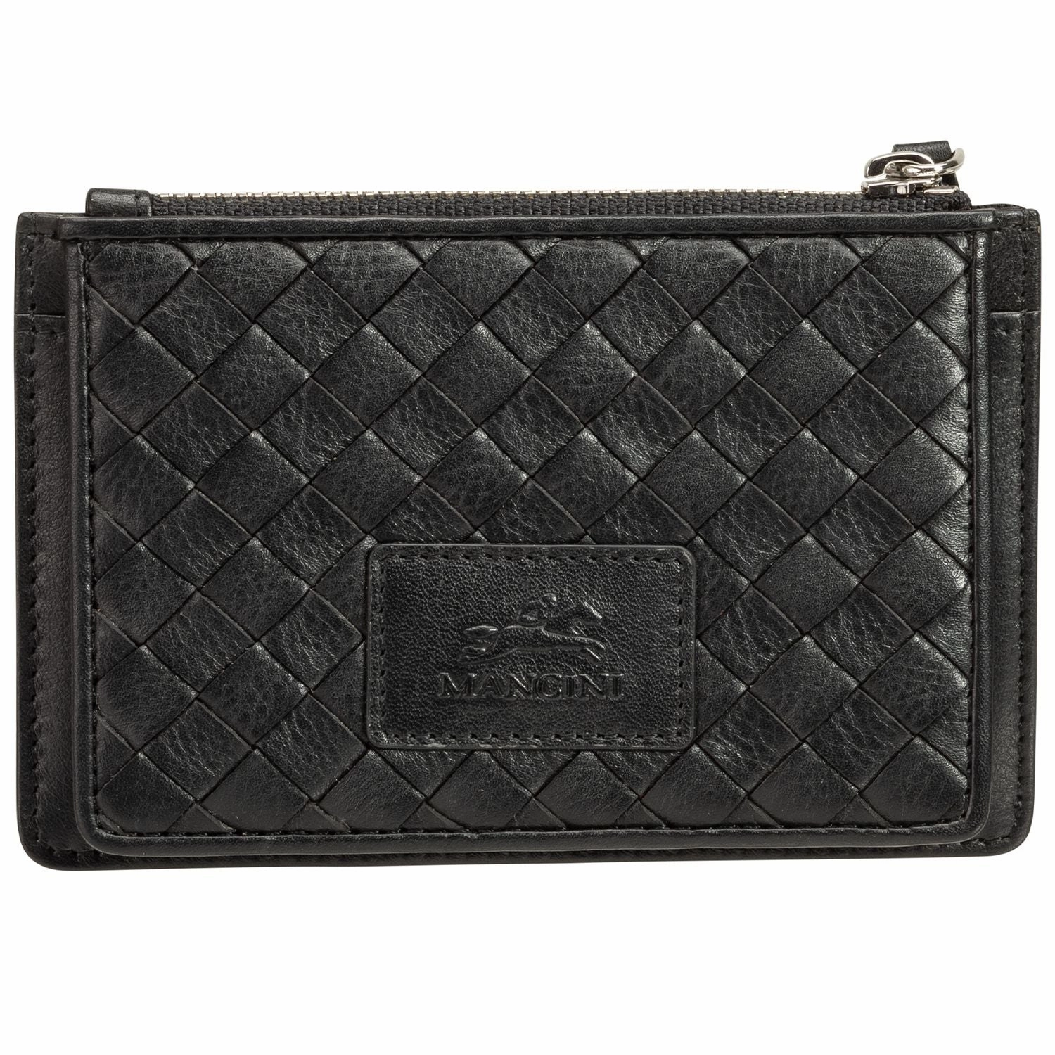Mancini Basket Weave Rfid Secure Card Case And Coin Pocket Anti-Theft Travel Organizer