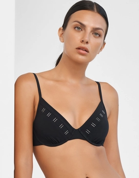 Code Underwired Bikini Top - Black full coverage swim tops, cute bikini tops