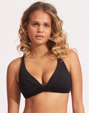 Collective DD Double Wrap Front Bikini Top - Black stylish swimwear tops, womens beach tops