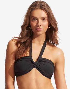 Collective Halter Bandeau Bikini Top - Black full coverage swim tops, cute bikini tops