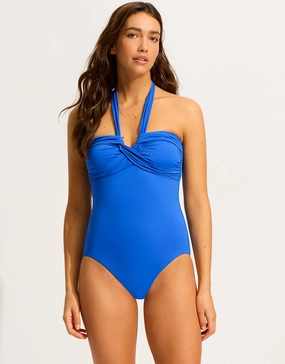 Collective Halter Bandeau Swimsuit - Azure bandeau swimsuits for women, strapless swimwear tops