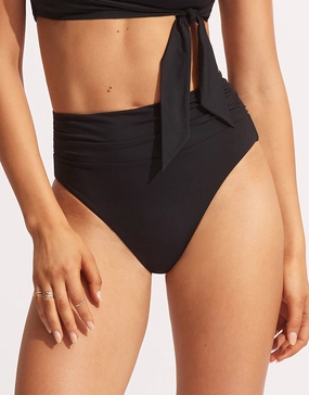 Collective High Cut Rio Bikini Pant - Black adjustable swim bottoms women, flattering bikini bottoms