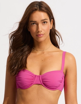 Collective Ruched Underwired Bikini Top - Hot Pink full coverage swim tops, cute bikini tops