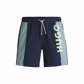 Color-blocked swim shorts with two-tone logo mens full coverage swimwear, stylish mens swim trunks