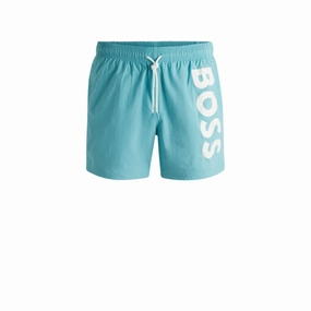 Contrast-logo swim shorts in quick-drying fabric mens full coverage swimwear, stylish mens swim trunks