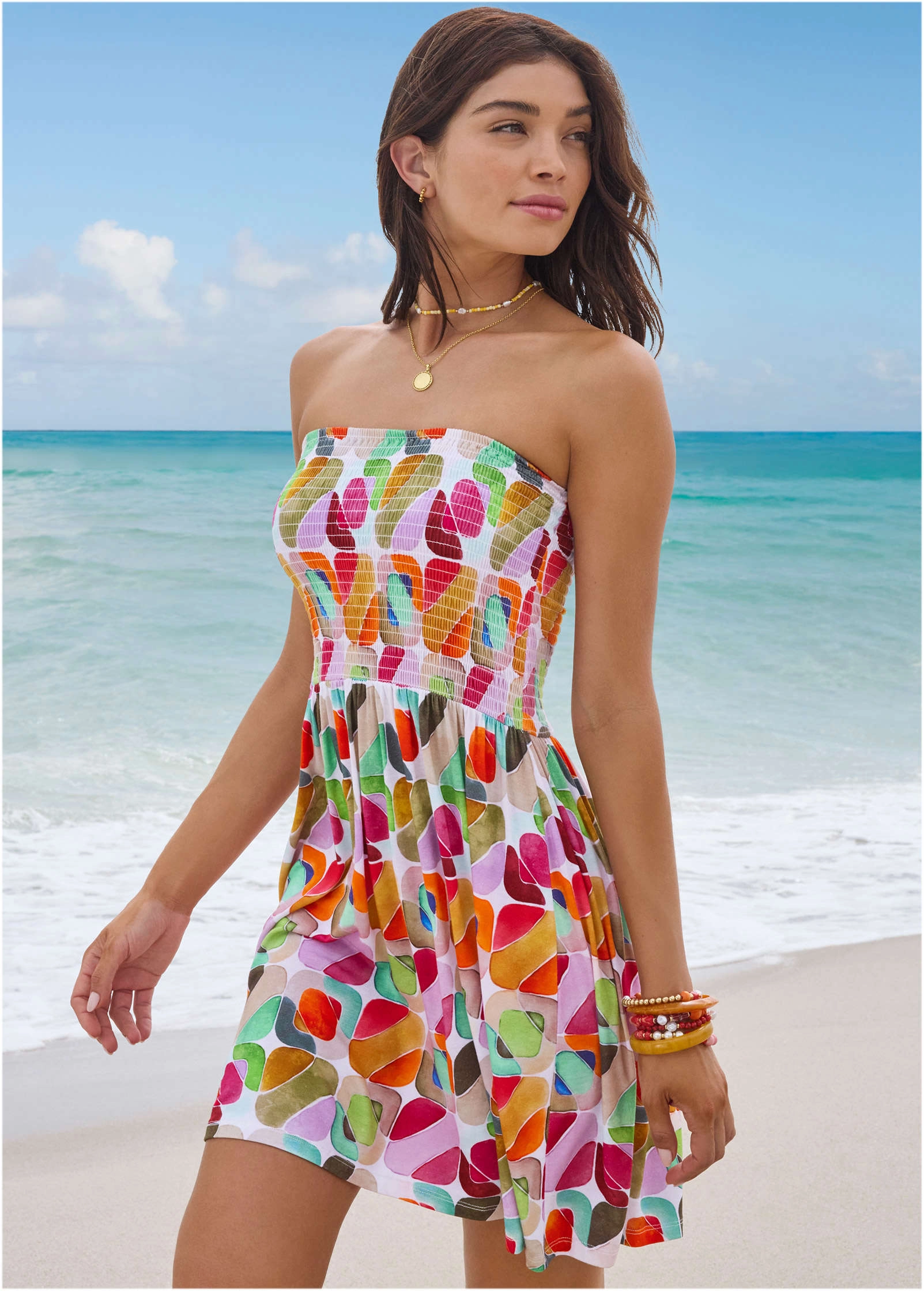 Convertible Cover-Up Dress - Watercolor Geo womens sun protection swimwear, trendy swimwear collection