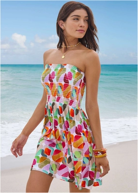 Convertible Cover-Up Dress - Watercolor Geo womens sun protection swimwear, trendy swimwear collection
