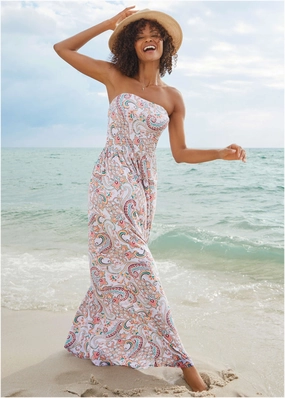 Convertible Maxi Dress - Lavender Paisley Swirl swimwear for all body types, comfortable womens beachwear