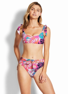Copacabana Tie Front Hi Rise Bikini Pants - Ultra Pink push up bikinis women, sporty womens bikini sets