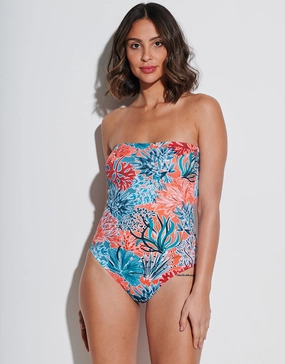Coral Bandeau Swimsuit plus size swimwear women, curvy womens swimsuits