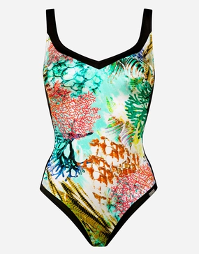 Coral Paradise Moulded Swimsuit - White Reef cup sized swimwear women, supportive swimsuits for large bust