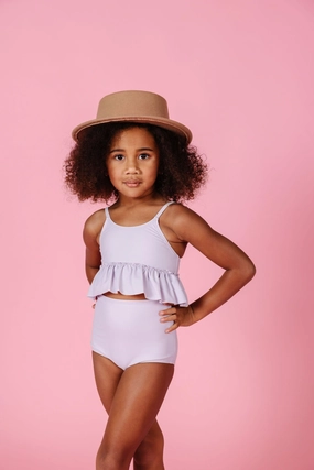 Cotton Purple | Mini High-Waisted Bottoms girls full coverage swimwear, kids swimwear for pool
