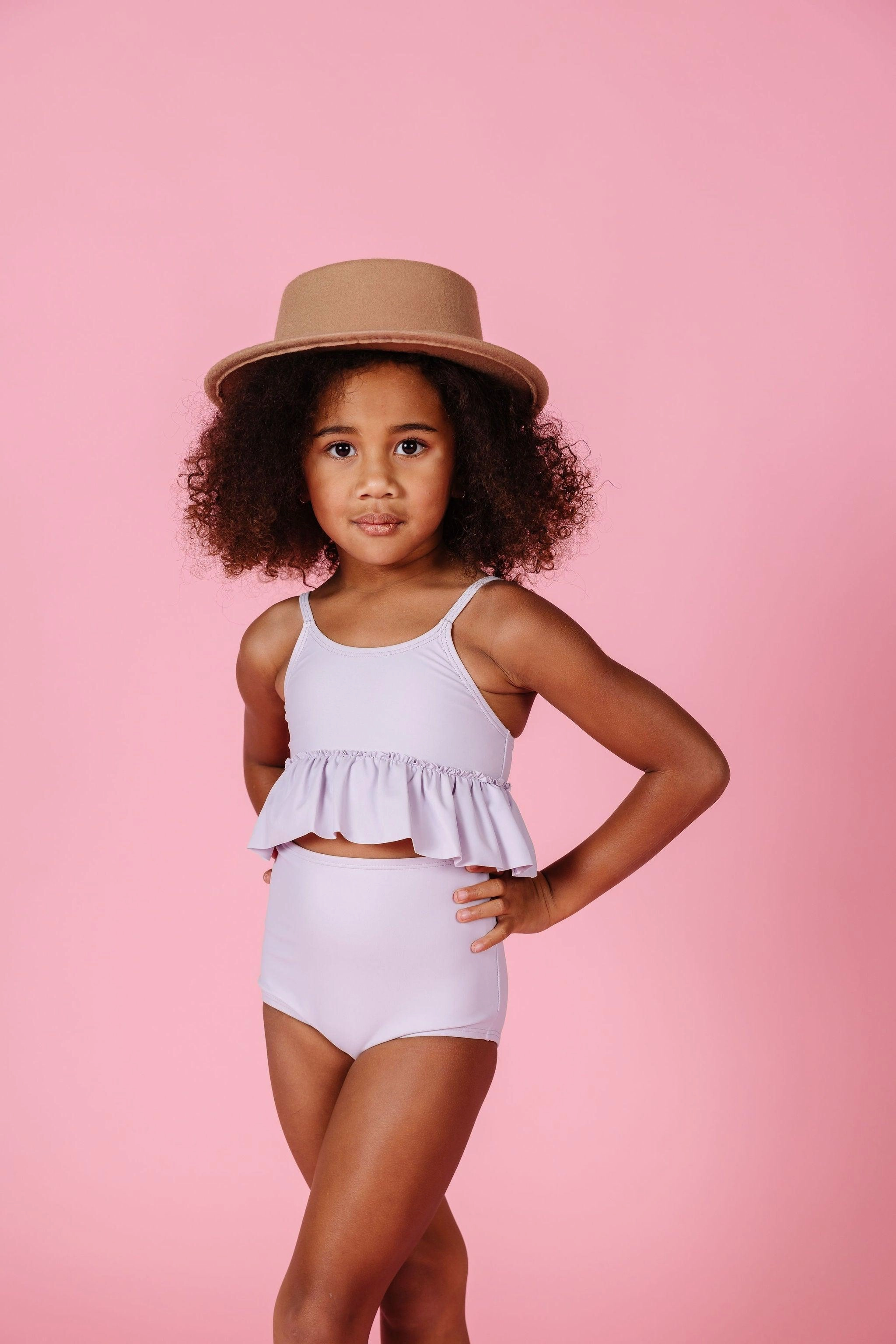 Cotton Purple | Mini High-Waisted Bottoms girls full coverage swimwear, kids swimwear for pool