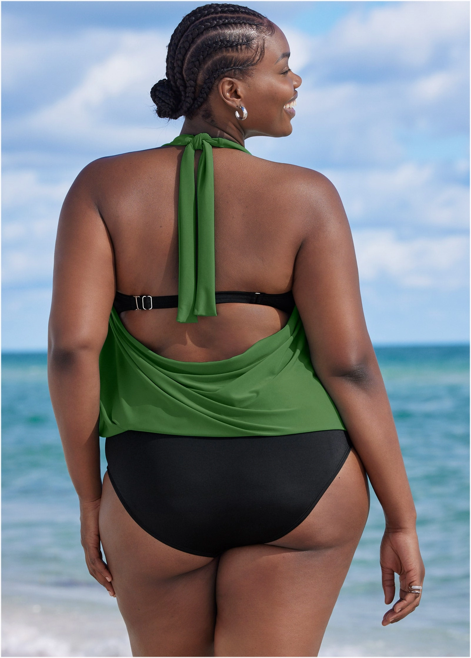 Cowl Neck Twofer One-Piece - Everglades Green & Black