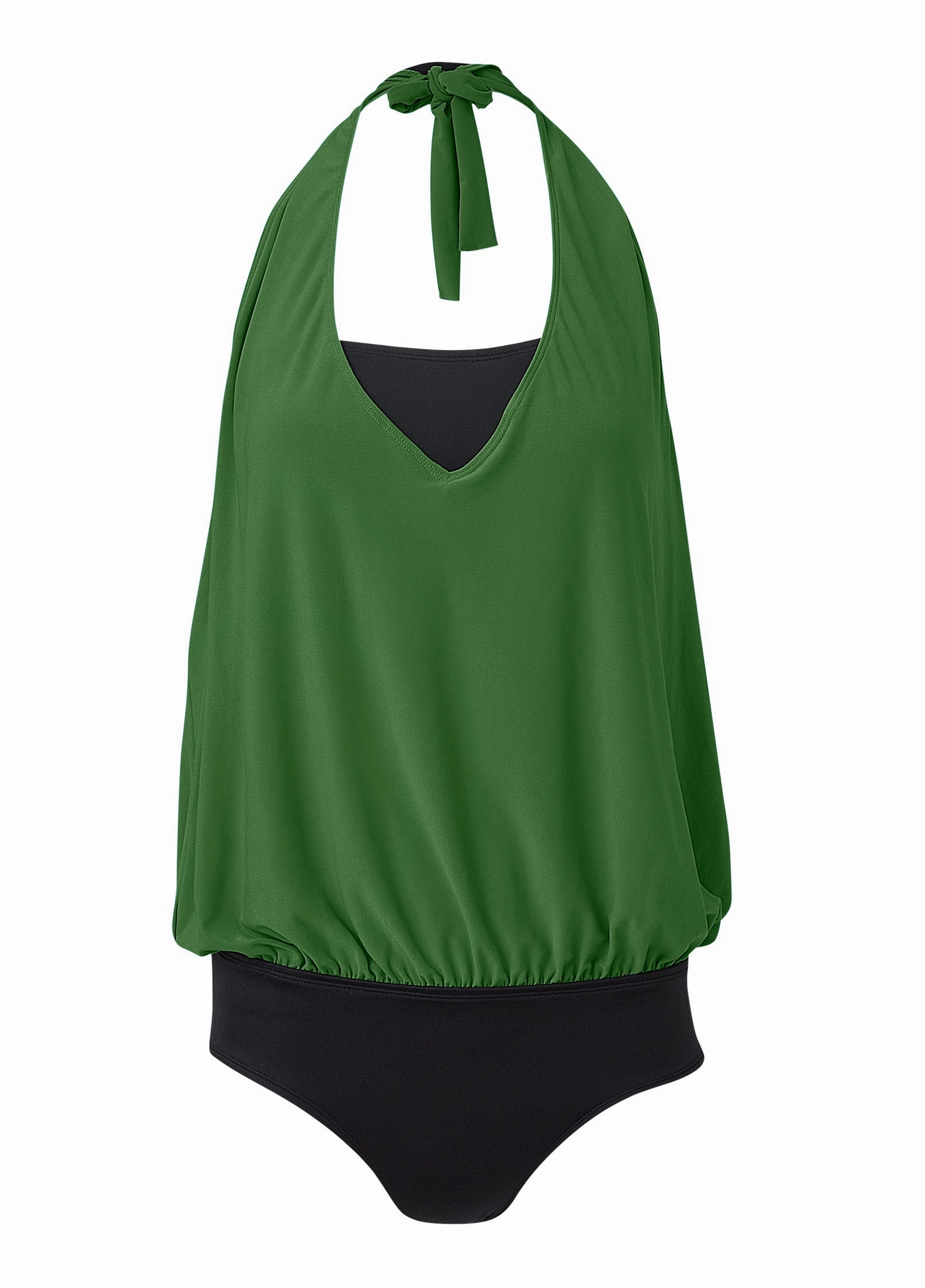 Cowl Neck Twofer One-Piece - Everglades Green & Black