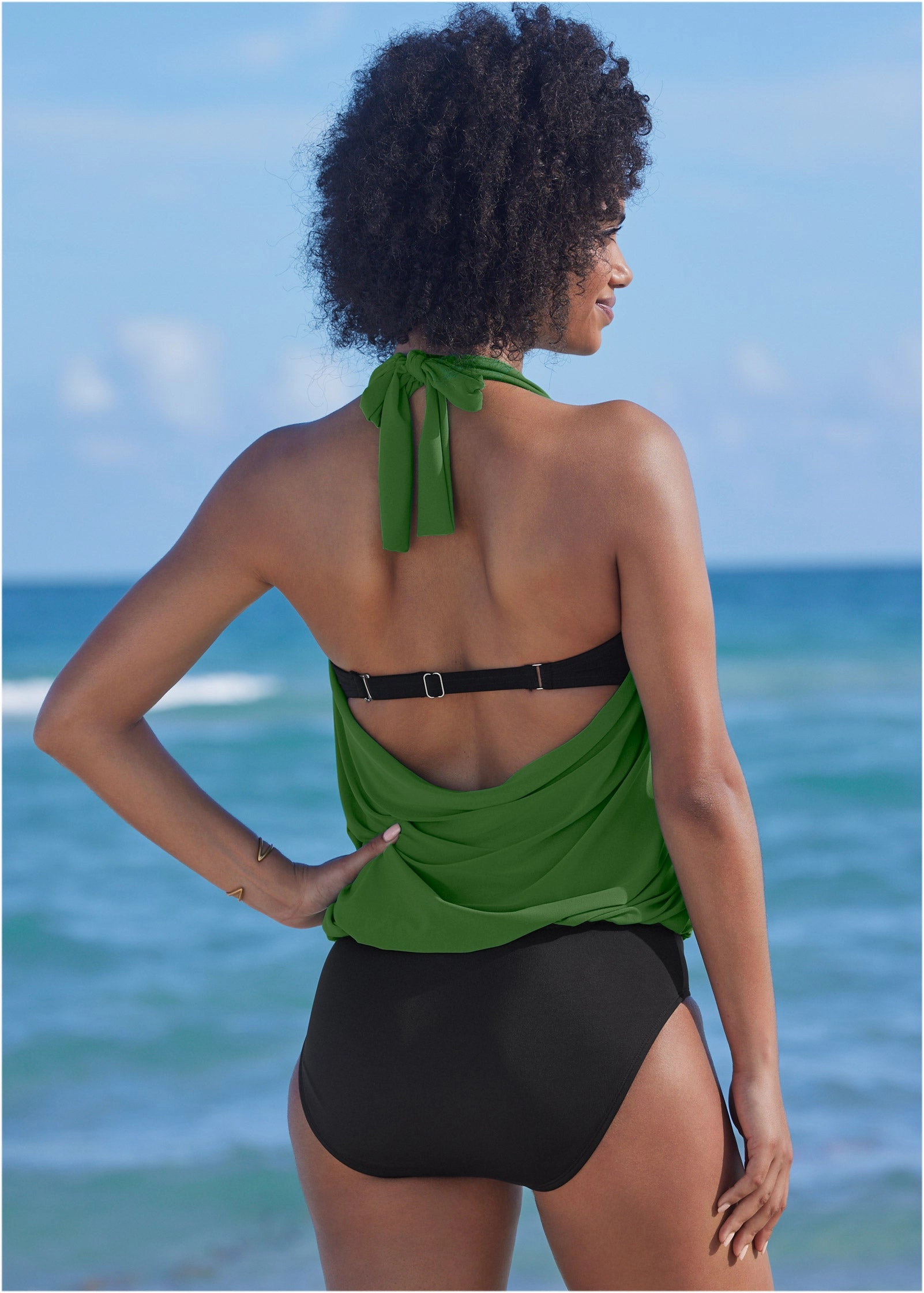 Cowl Neck Twofer One-Piece - Everglades Green & Black