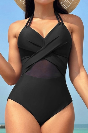 Crisscross Halter Neck One-Piece Swimwear one piece swimsuits for women, full coverage one piece swimwear