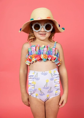 Croc | Mini Down in Front Ruffle Bottoms girls full coverage swimwear, kids swimwear for pool