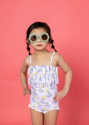 Croc | Mini Oversized Ruffle Top girls full coverage swimwear, kids swimwear for pool