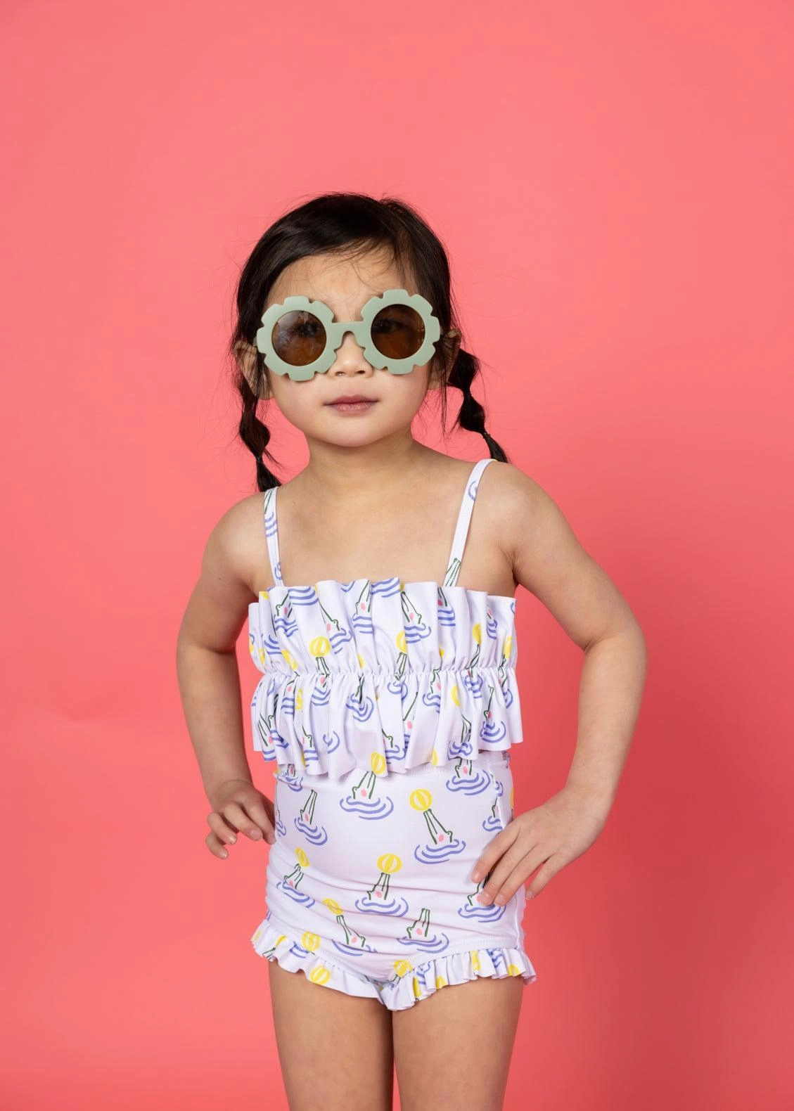 Croc | Mini Oversized Ruffle Top girls full coverage swimwear, kids swimwear for pool